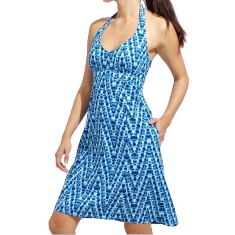Athleta Blue Patterned Halter Dress